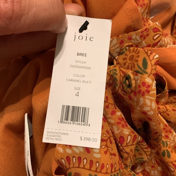 Joie‎ Women's Bree orange caramel multi Mini Silk long sleeve Dress size 4 - Picture 5 of 14